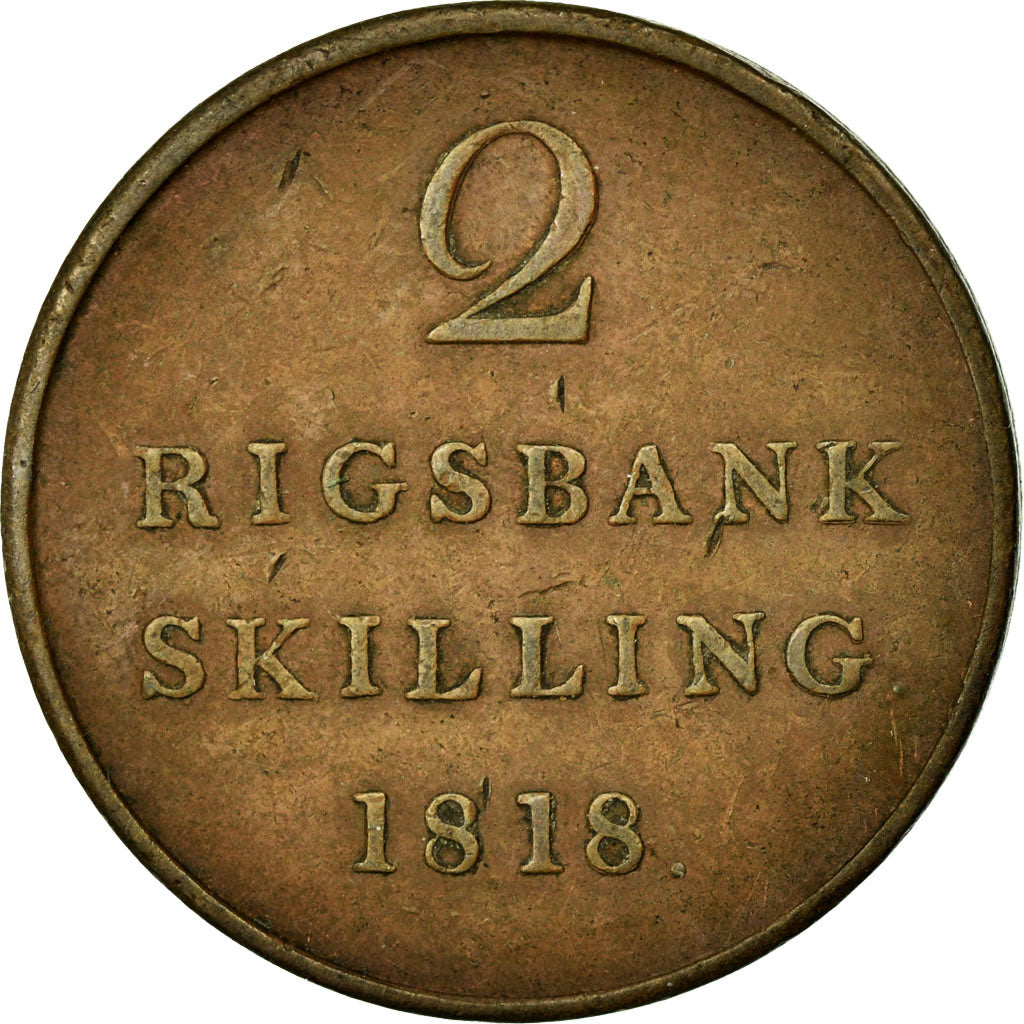 Coin, Denmark, Frederik VI, 2 Rigsbankskilling, 1818, EF(40-45), Copper, KM:689