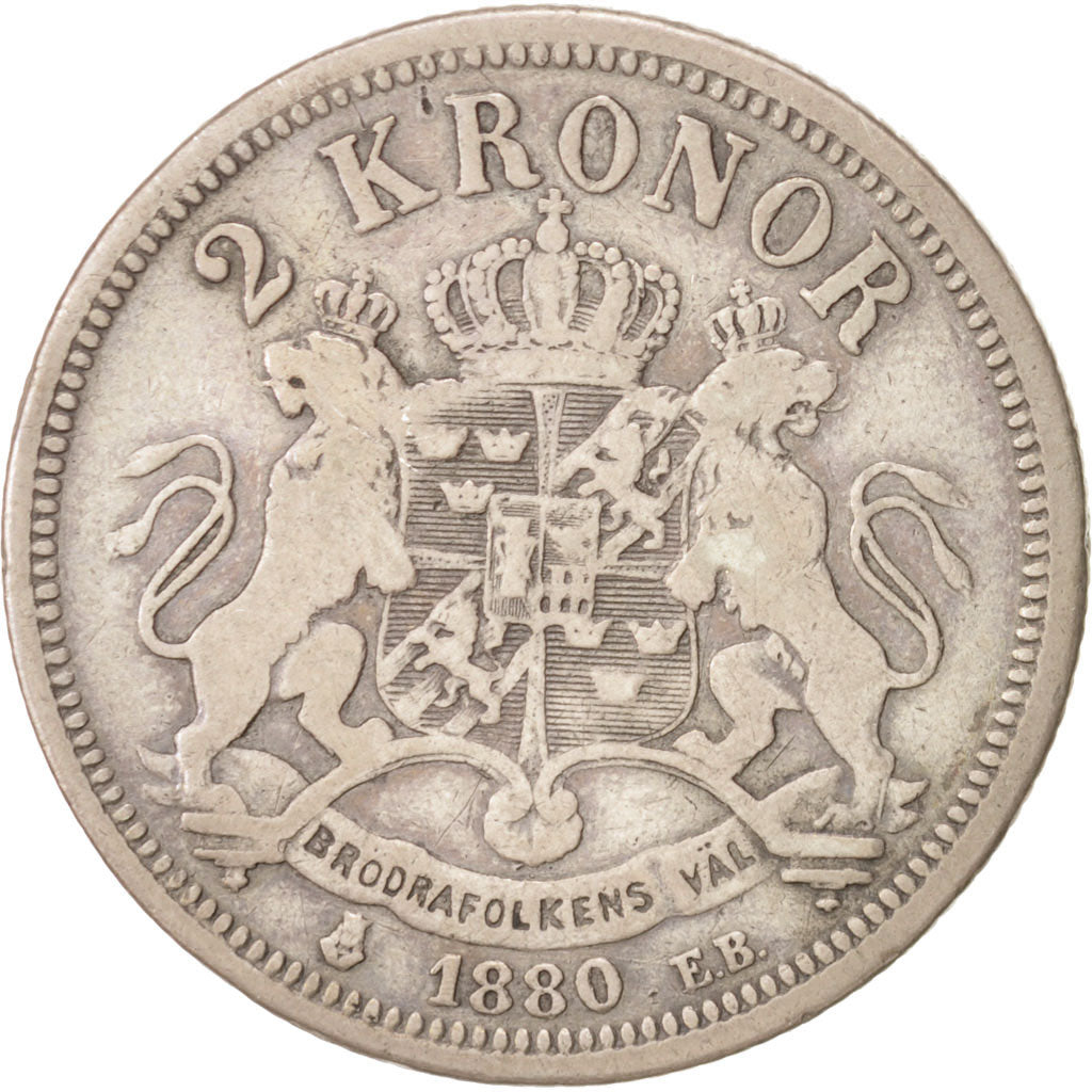 Coin, Sweden, Oscar II, 2 Kronor, 1880, VF(20-25), Silver, KM:742