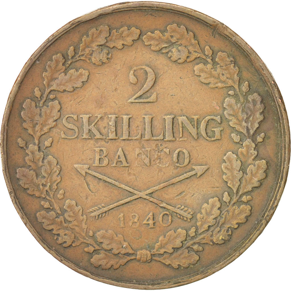 Sweden, Carl XIV Johan, 2 Skilling, 1840, EF(40-45), Copper, KM:643