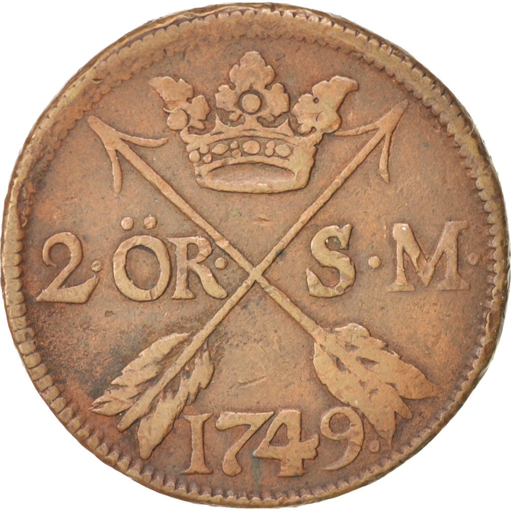 Sweden, Frederick I, 2 Ore, S.M., 1749, Avesta, EF(40-45), Copper, KM:437