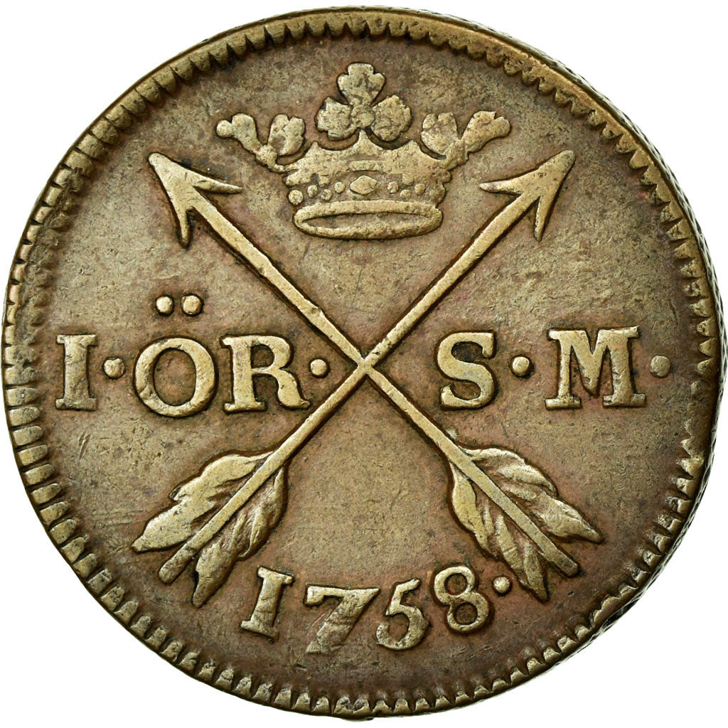 Coin, Sweden, Adolf Frederick, Ore, S.M., 1758, EF(40-45), Copper, KM:460