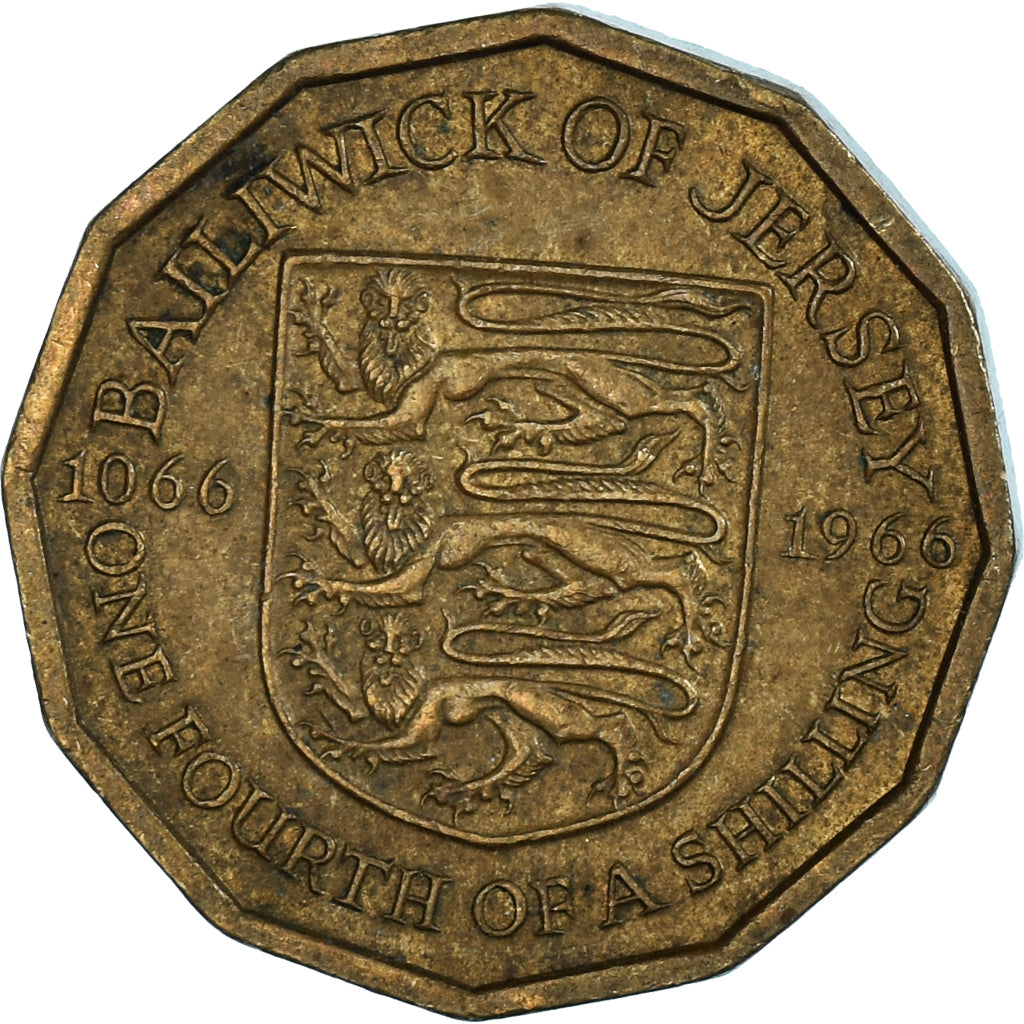 Monnaie, Jersey, 1/4 Shilling, 3 Pence, 1966
