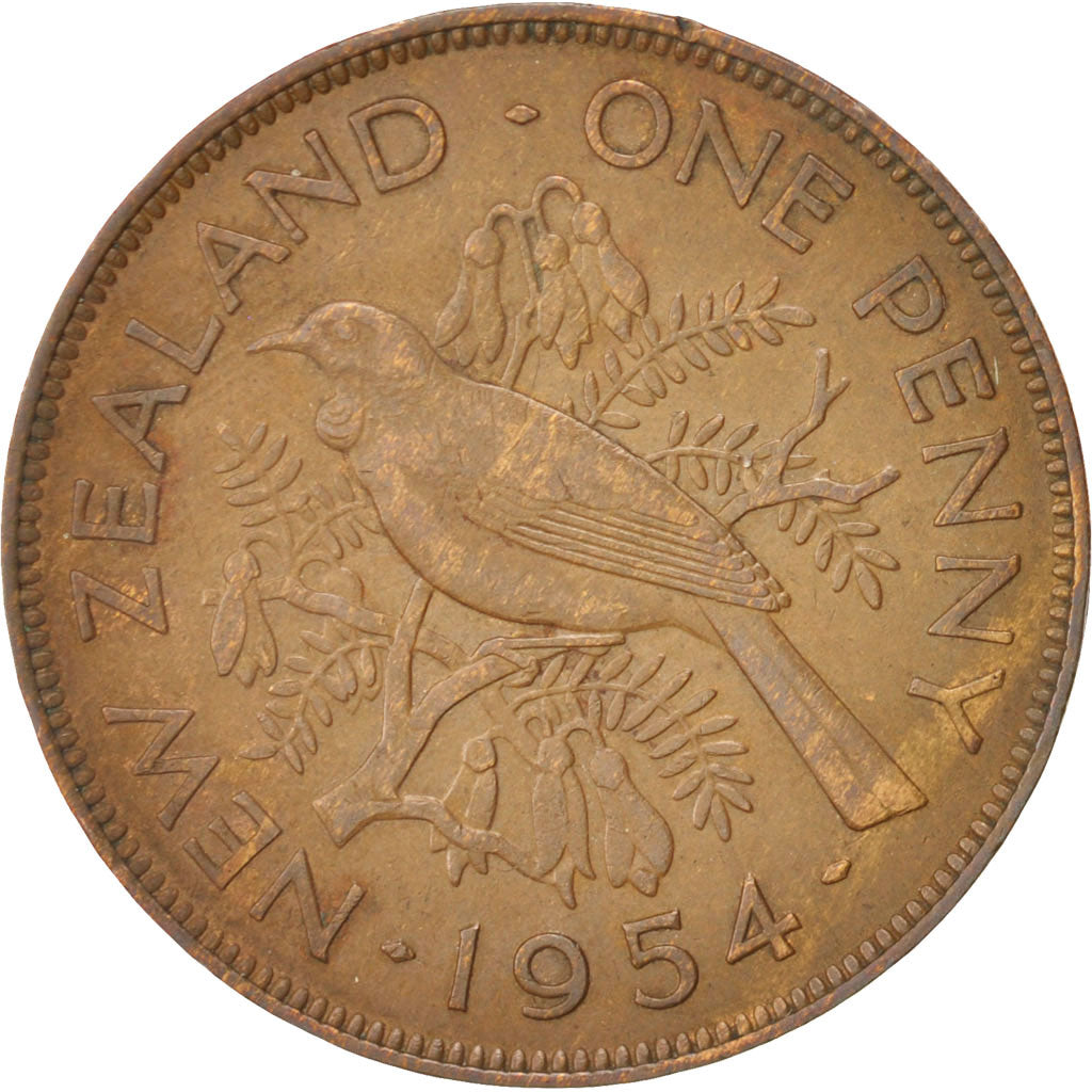 New Zealand, Elizabeth II, Penny, 1954, AU(50-53), Bronze, KM:24.1