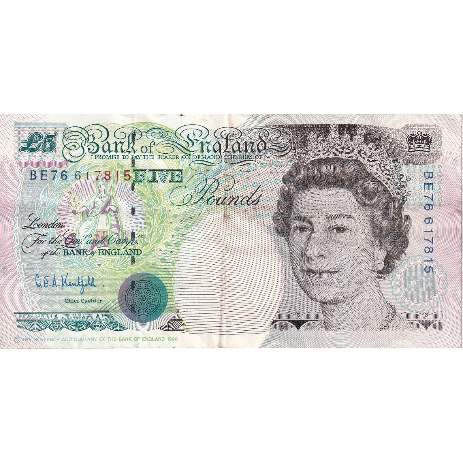 Great Britain, 5 Pounds, KM:382a, VF(30-35)