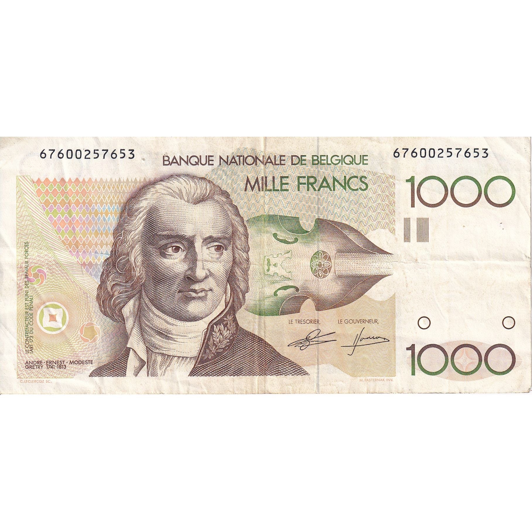 Belgia, 1000 Francs, KM:144a, EF(40-45)