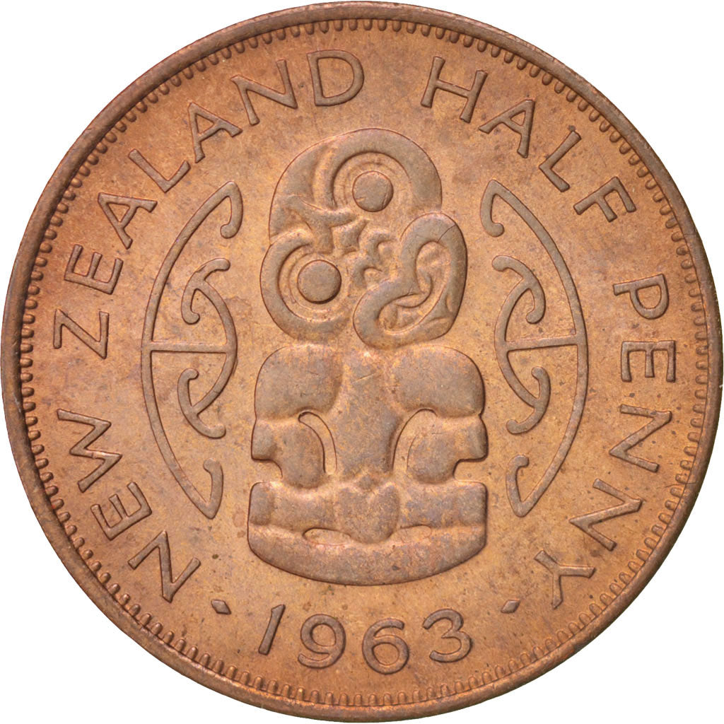 New Zealand, Elizabeth II, 1/2 Penny, 1963, AU(55-58), Bronze, KM:23.2