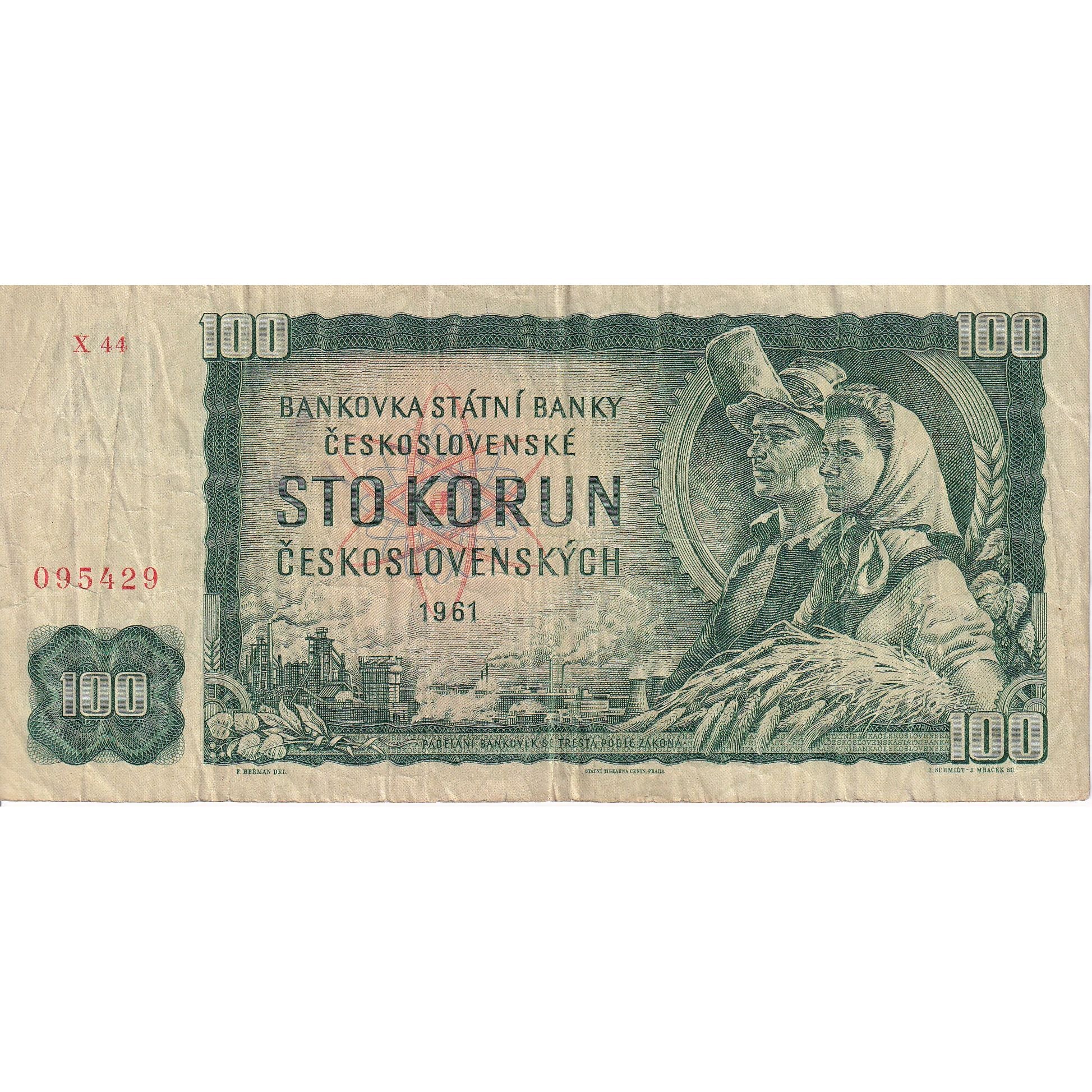 100 Korun, 1961, Checoslovaquia, KM:91c, BC+