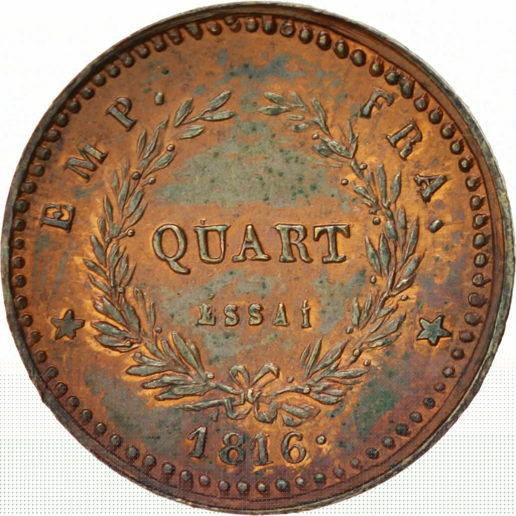 France, 1/4 Franc, 1816, Brussels, SUP+, Bronze, Gadoury:351