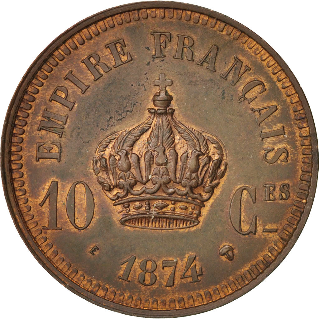 France, Napoléon IV, 10 Centimes, 1874, Brussels, MS(63), Bronze, Gadoury:254