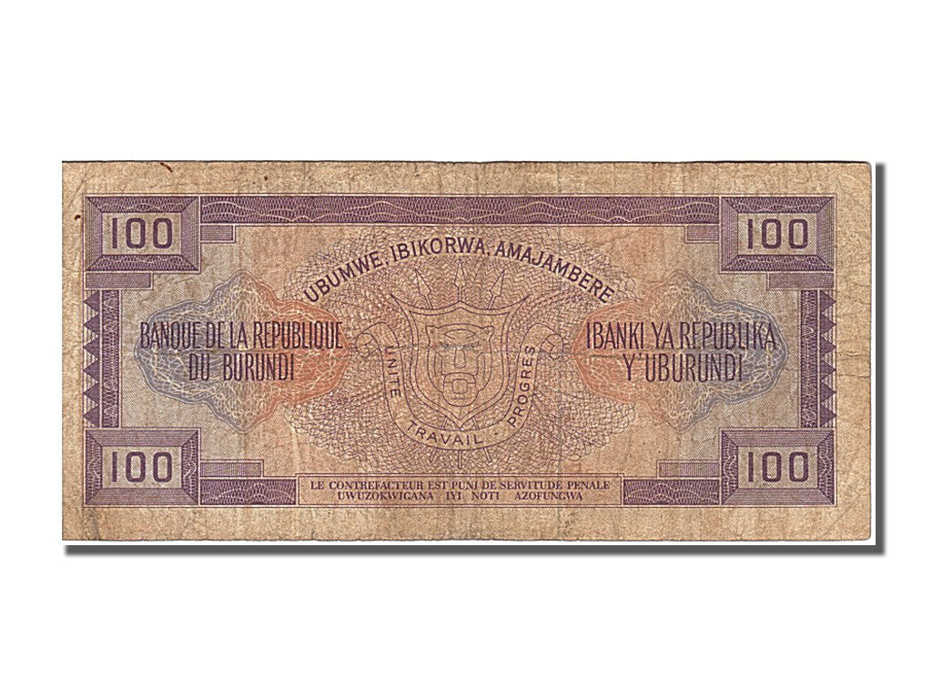 Burundi, 100 Francs, 1977, KM #29a, 1977-07-01, EF(40-45), AM