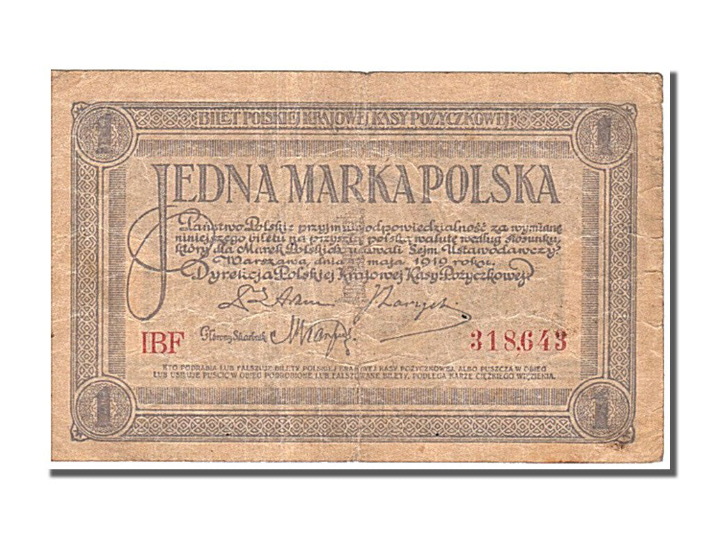 Poland, 1 Marka, 1919, KM #19, 1919-05-17, VF(30-35), IBF