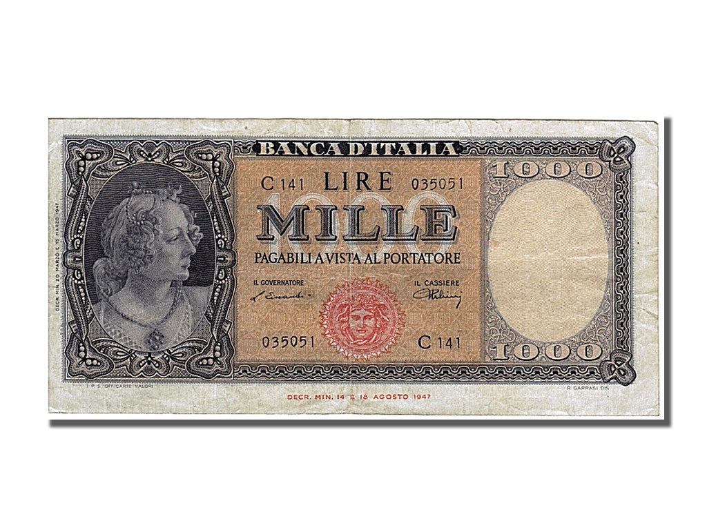 Italia, 1000 Lire, 1947, KM:83, 1947-03-20, SPL-