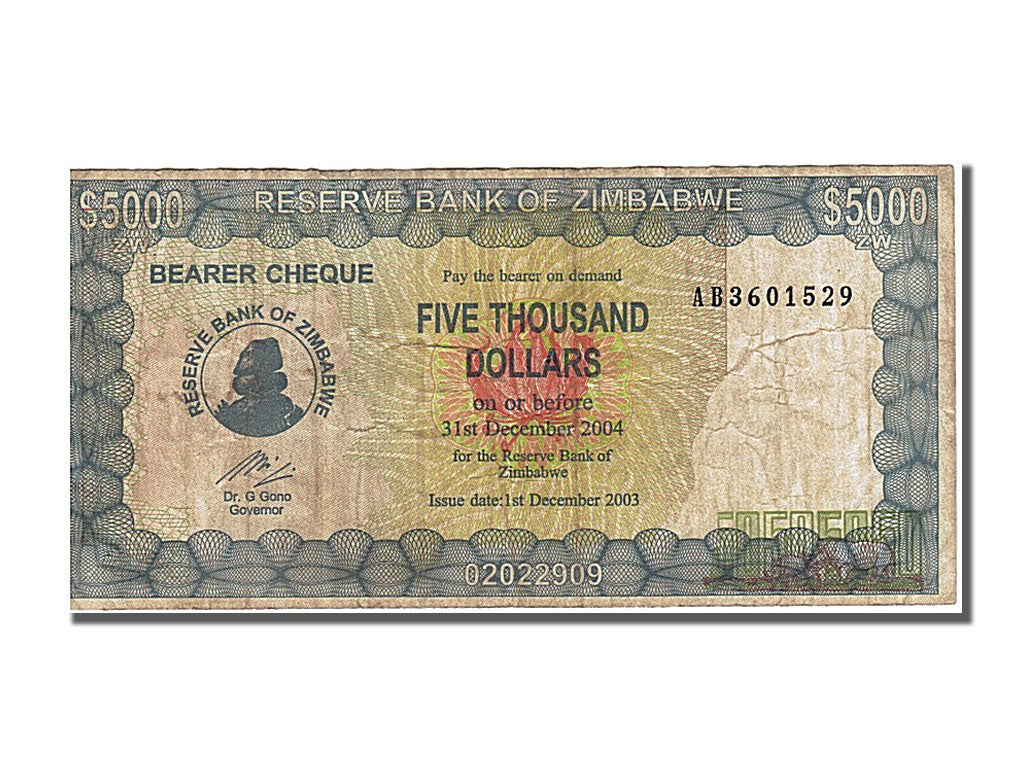Zimbabwe, 5000 Dollars, 2004, KM #21d, 2004-12-31, AU(50-53), AB