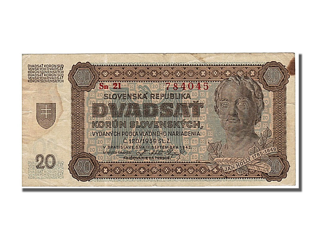 Slovakia, 20 Korun, 1942, 1942-09-11, EF(40-45), Sn 21