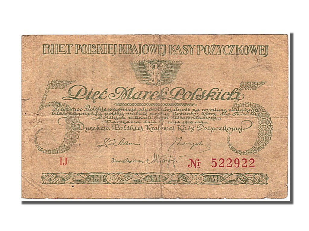 Poland, 5 Marek, 1919, KM #20a, 1919-05-17, VF(30-35), IJ