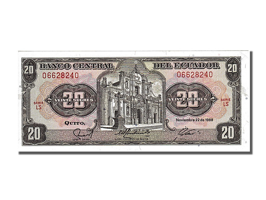 Ecuador, 20 Sucres, 1988, KM #121Aa, 1988-11-22, AU(55-58), LS