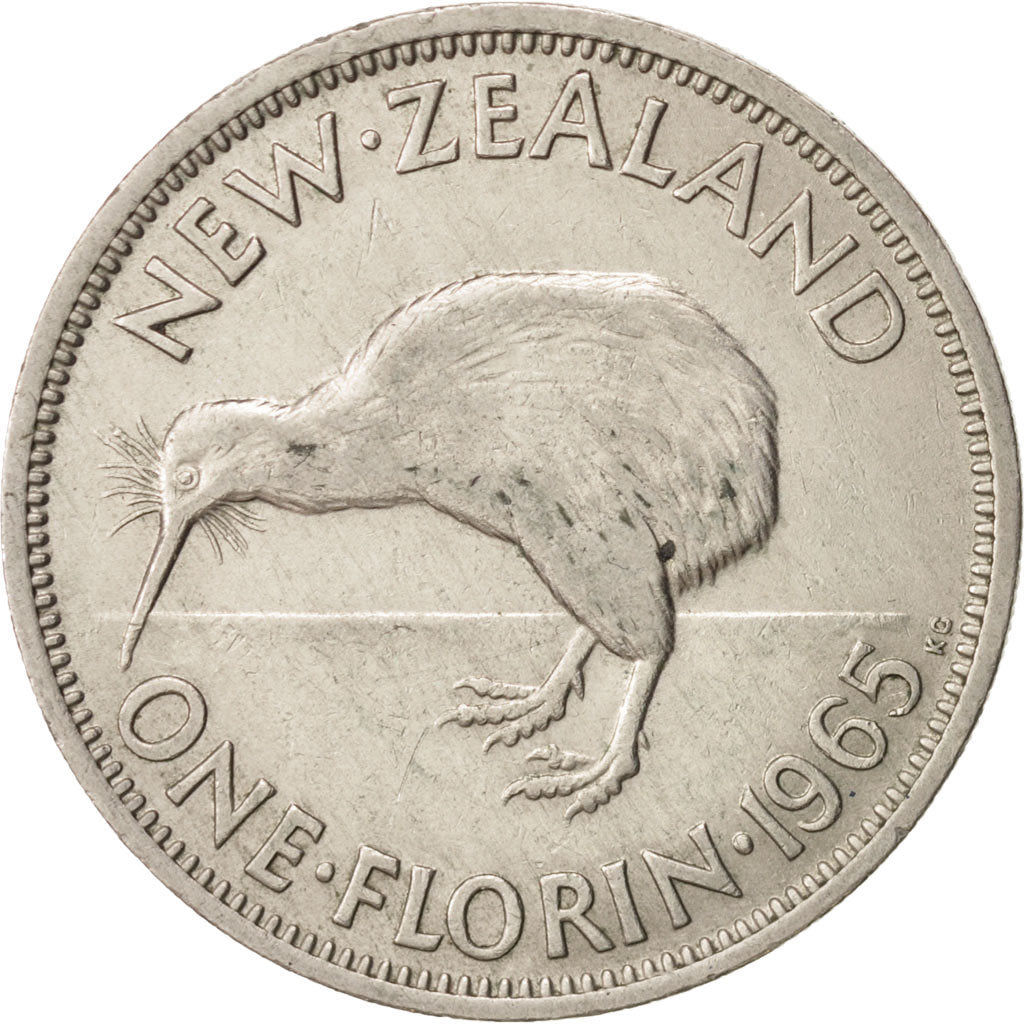 New Zealand, Elizabeth II, Florin, 1965, AU(55-58), Copper-nickel, KM:28.2