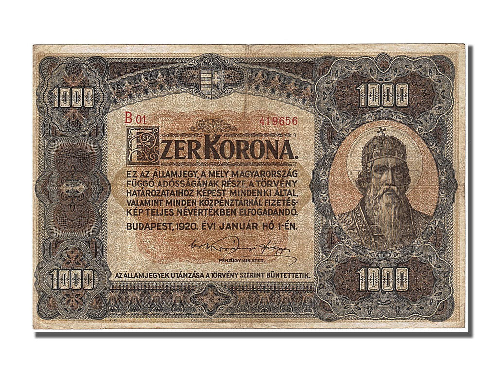 Hungary, 1000 Korona, 1920, KM #66a, 1920-01-01, AU(50-53), B01