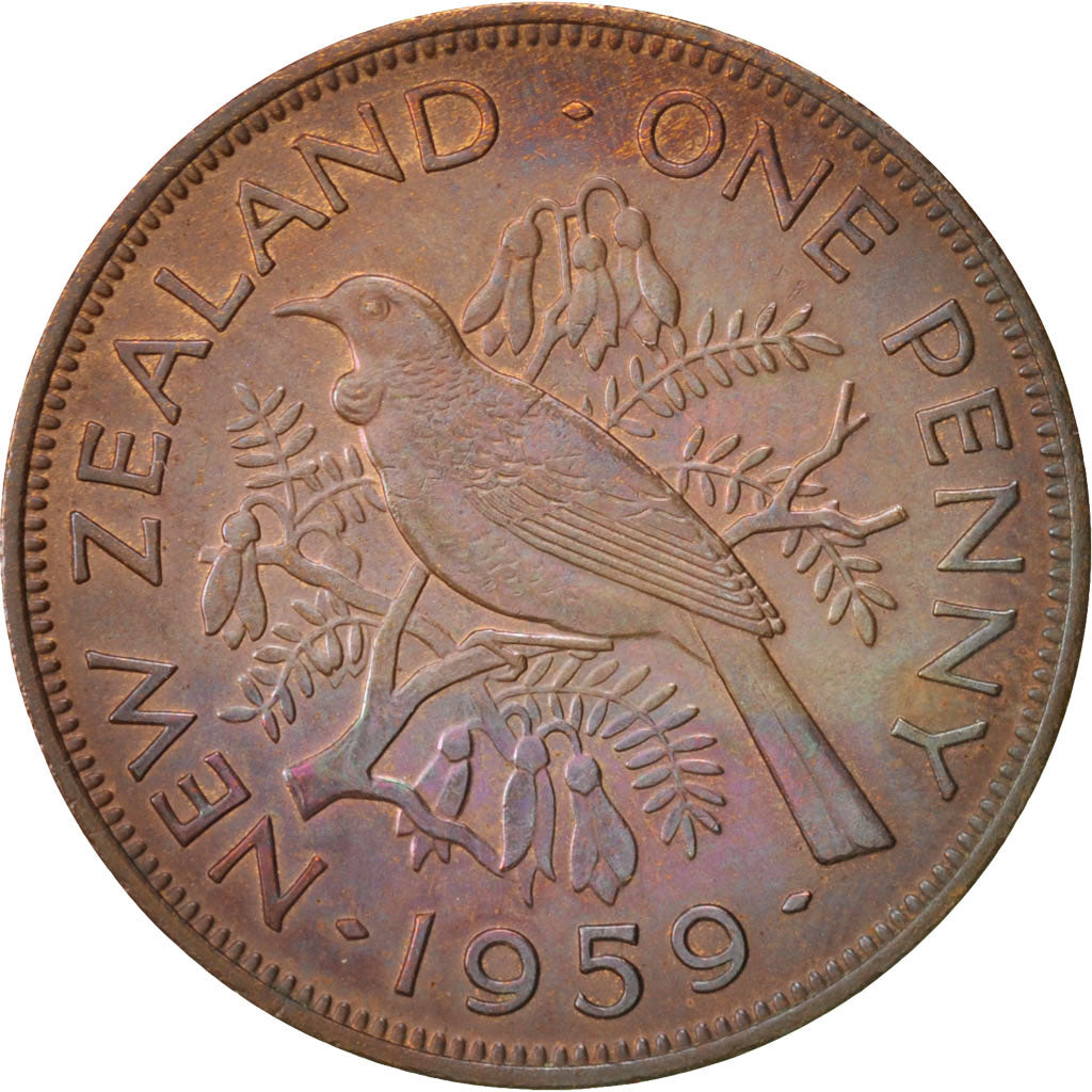 New Zealand, Elizabeth II, Penny, 1959, AU(55-58), Bronze, KM:24.2