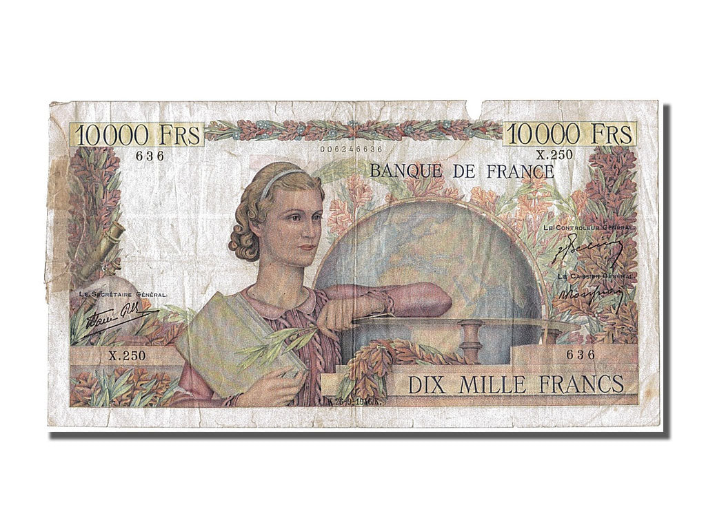 France, 10,000 Francs, 10 000 F 1945-1956 ''Génie Français'', 1946, KM #132a, 19