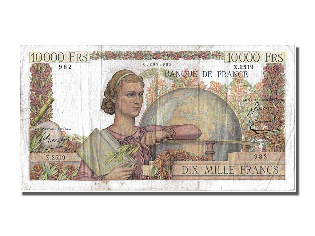 Banconote, Francia, 10,000 Francs, 10 000 F 1945-1956 ''Génie Français''