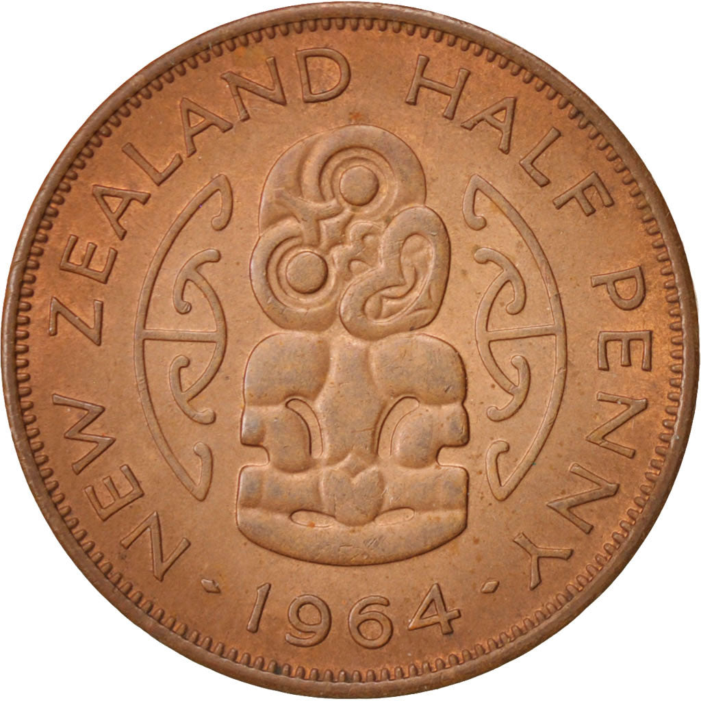 New Zealand, Elizabeth II, 1/2 Penny, 1964, MS(60-62), Bronze, KM:23.2