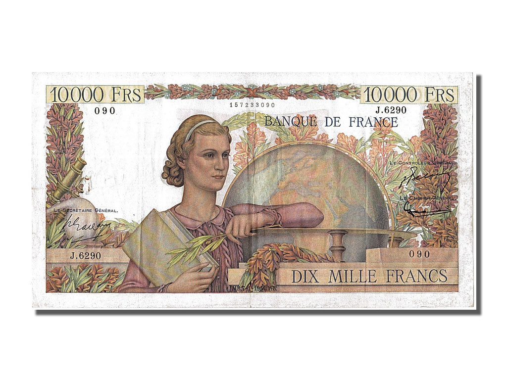 France, 10,000 Francs, 10 000 F 1945-1956 ''Génie Français'', 1954, KM #132d, 19