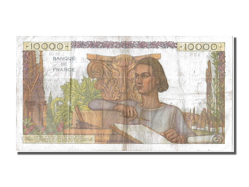 France, 10,000 Francs, 10 000 F 1945-1956 ''Génie Français'', 1954, KM #132d, 19
