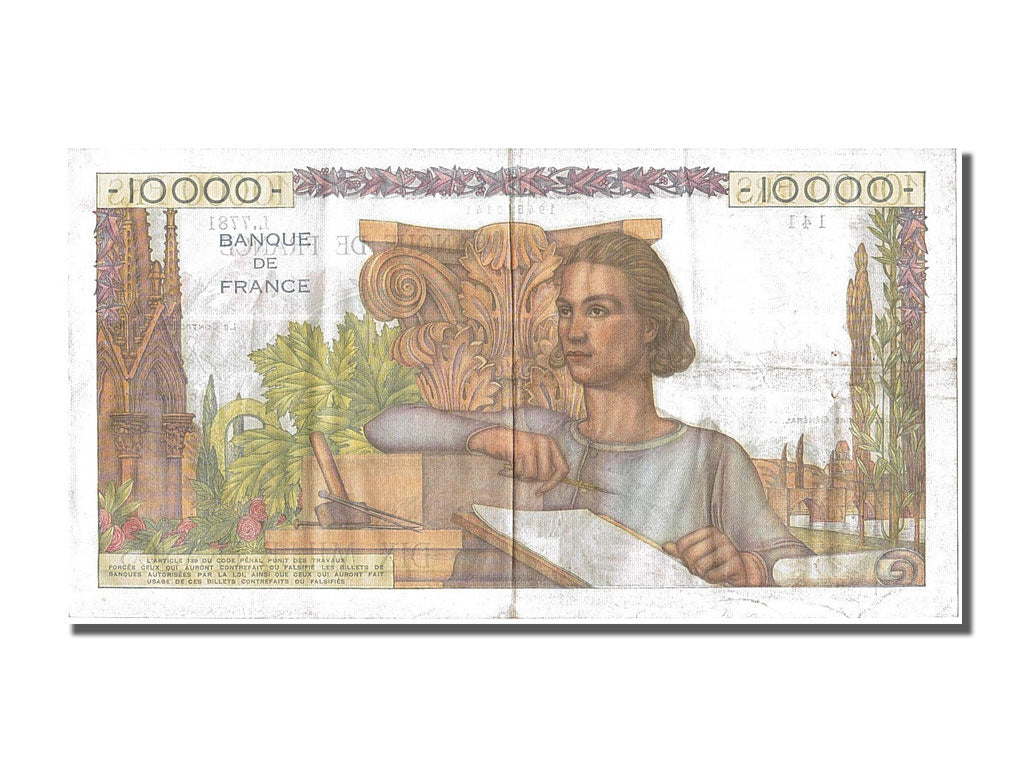 France, 10,000 Francs, 10 000 F 1945-1956 ''Génie Français'', 1954, KM #132d, 19