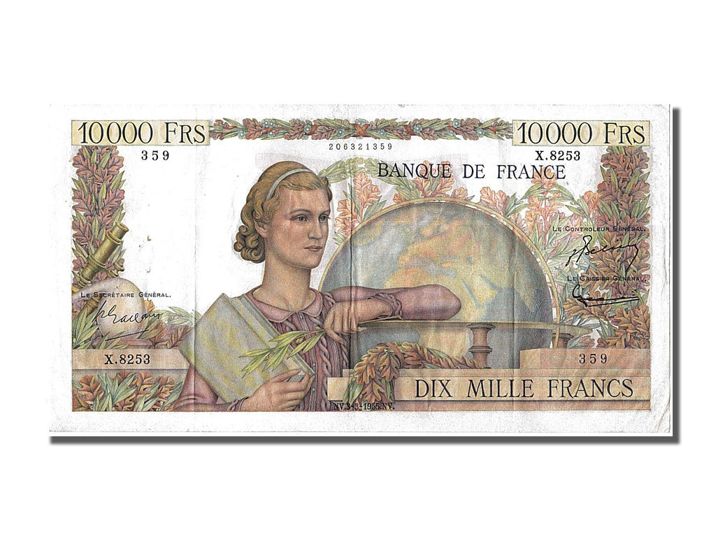 France, 10,000 Francs, 10 000 F 1945-1956 ''Génie Français'', 1955, KM #132d, 19