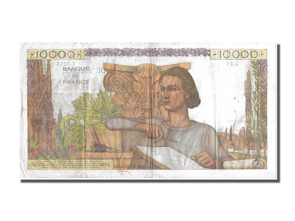 France, 10,000 Francs, 10 000 F 1945-1956 ''Génie Français'', 1955, KM #132d, 19