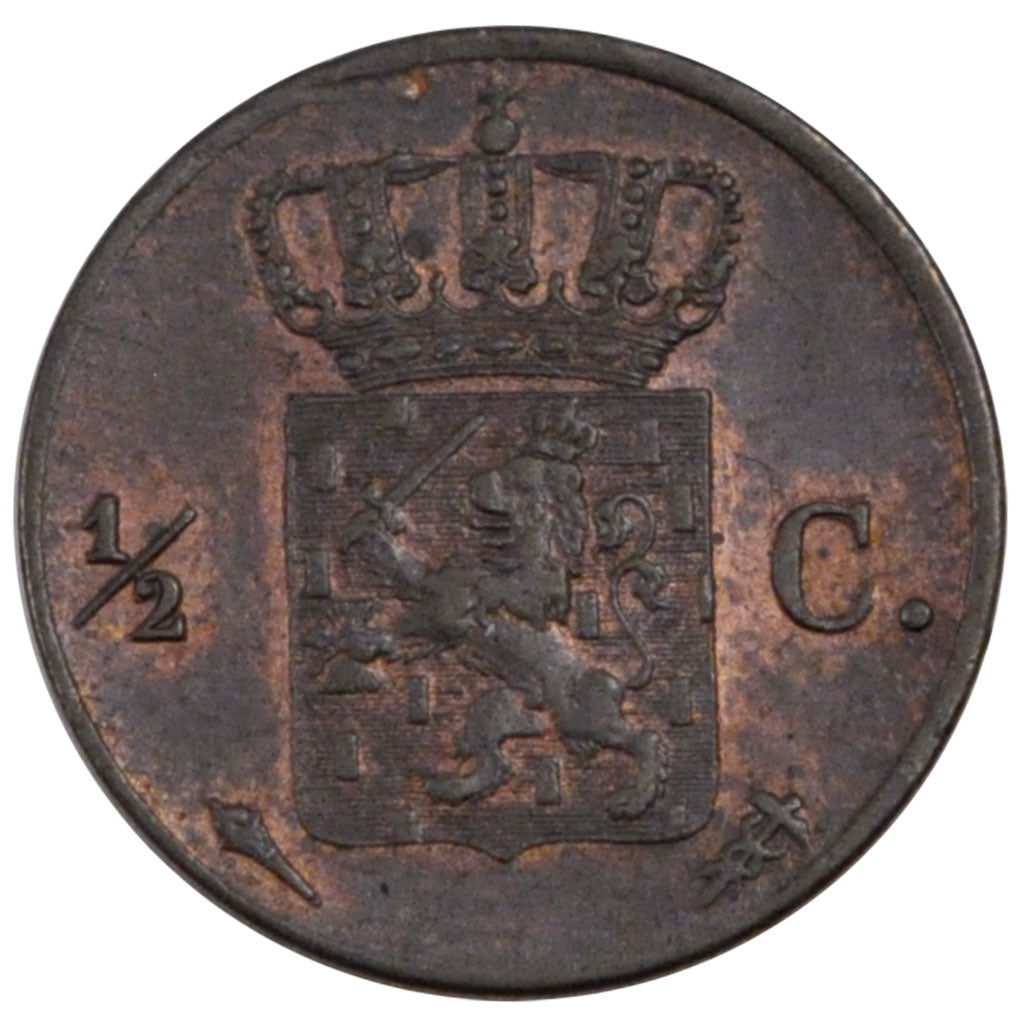 NETHERLANDS, 1/2 Cent, 1823, KM #51, EF(40-45), Copper, 16, 1.81