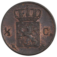 NETHERLANDS, 1/2 Cent, 1823, KM #51, EF(40-45), Copper, 16, 1.81