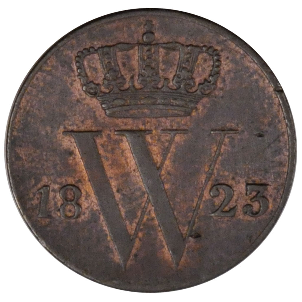 NETHERLANDS, 1/2 Cent, 1823, KM #51, EF(40-45), Copper, 16, 1.81