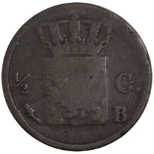 NETHERLANDS, 1/2 Cent, 1823, Brussels, KM #51, VF(20-25), Copper, 16, 1.75
