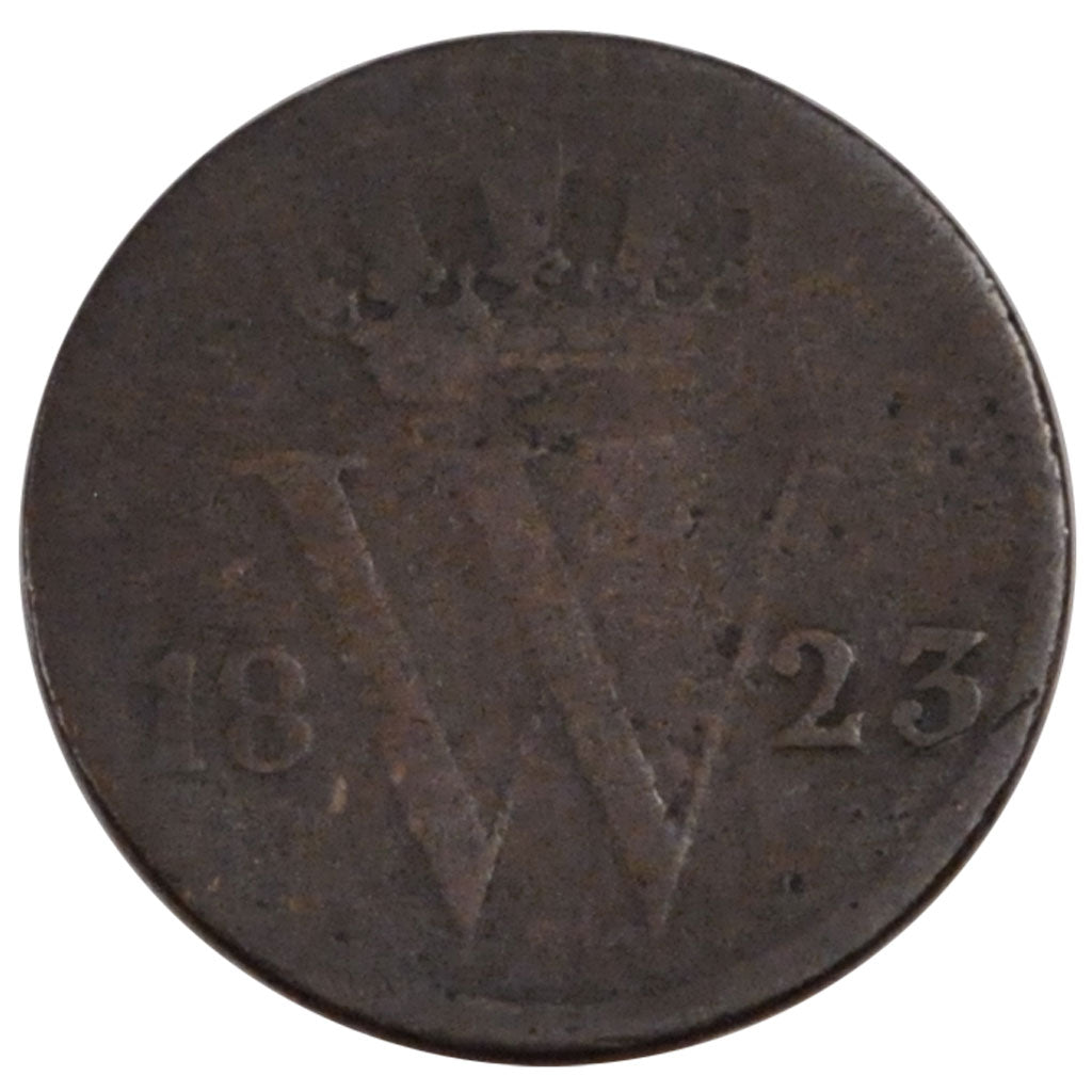 NETHERLANDS, 1/2 Cent, 1823, Brussels, KM #51, VF(20-25), Copper, 16, 1.75