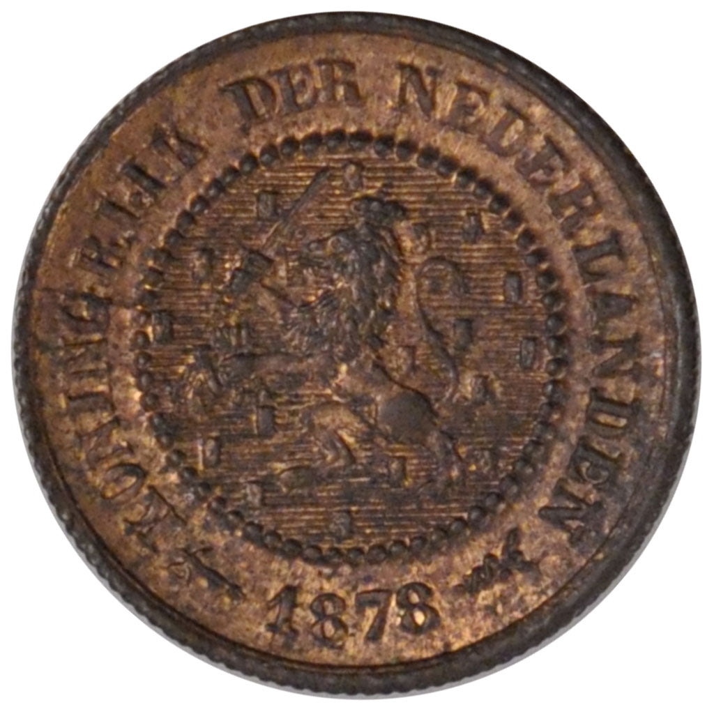 Coin, Netherlands, William III, 1/2 Cent, 1878, AU(55-58), Bronze, KM:109.1