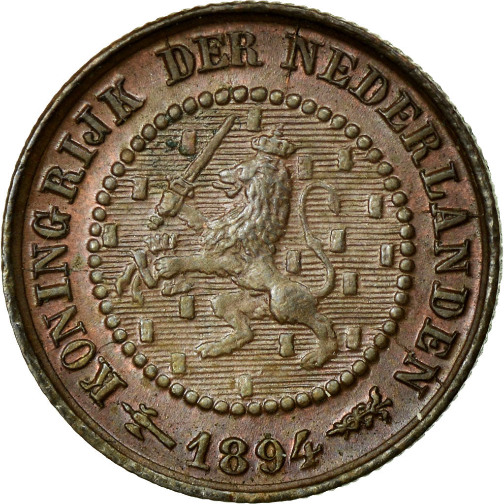 Coin, Netherlands, Wilhelmina I, 1/2 Cent, 1894, AU(55-58), Bronze, KM:109.2