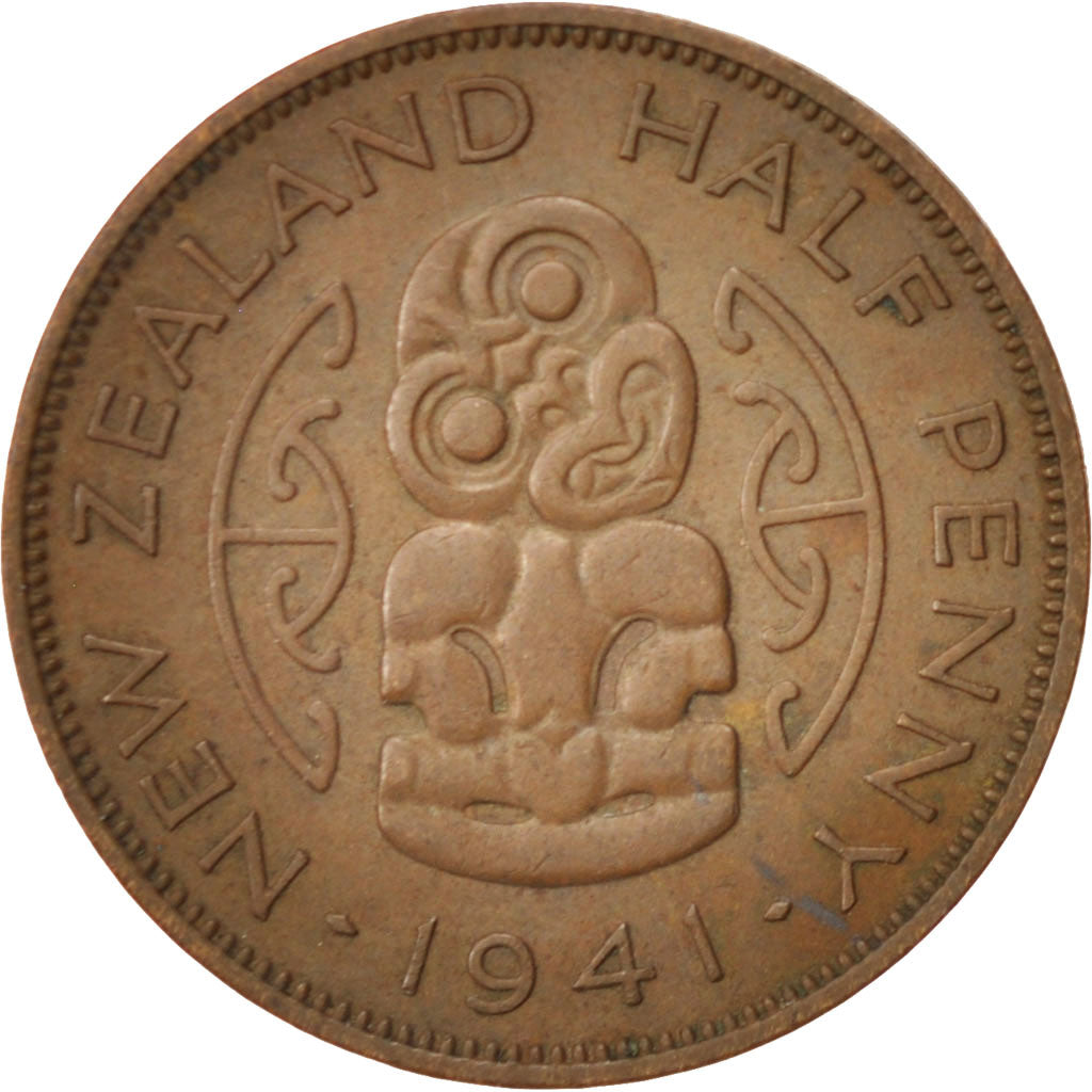New Zealand, George VI, 1/2 Penny, 1941, AU(50-53), Bronze, KM:12