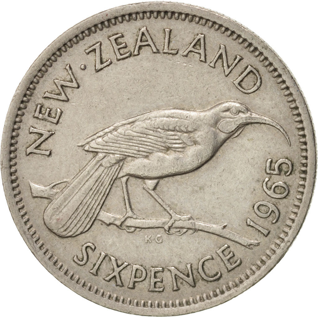 Nuova Zelanda, Elizabeth II, 6 Pence, 1965, BB+, Rame-nichel, KM:26.2