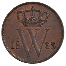 Coin, Netherlands, William III, Cent, 1863, MS(60-62), Copper, KM:100
