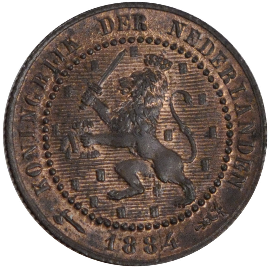 Netherlands, 1 Cent, 1884, KM #107, AU(55-58), Bronze, 2.29