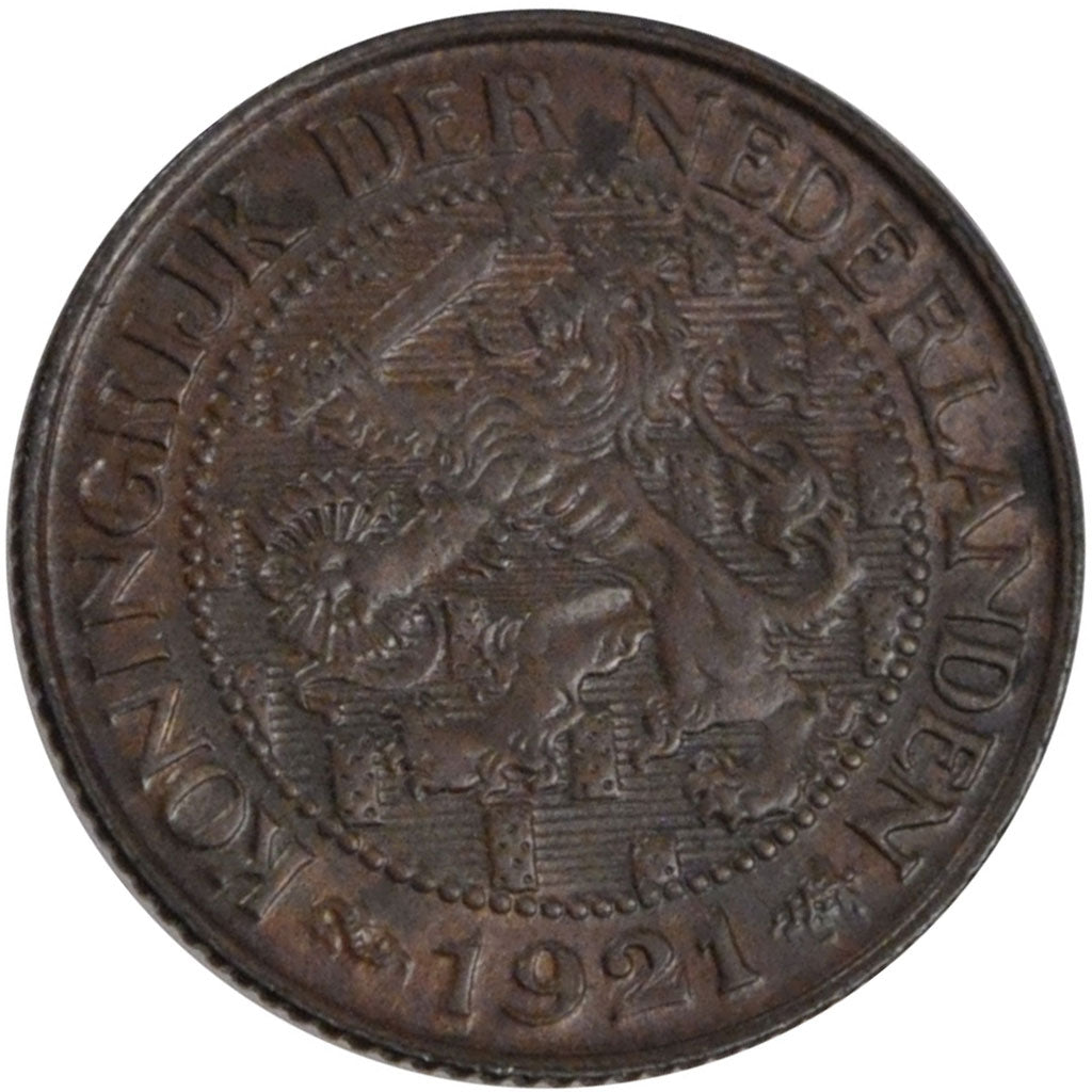 NETHERLANDS, Cent, 1921, KM #152, AU(55-58), Bronze, 19, 2.34