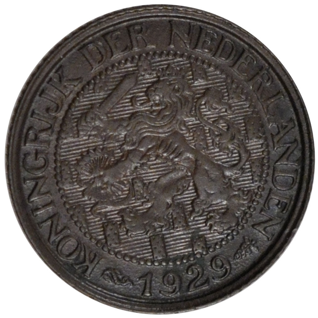 NETHERLANDS, Cent, 1929, KM #152, AU(55-58), Bronze, 19, 2.59