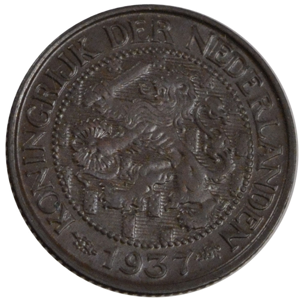 NETHERLANDS, Cent, 1937, KM #152, AU(55-58), Bronze, 19, 2.52