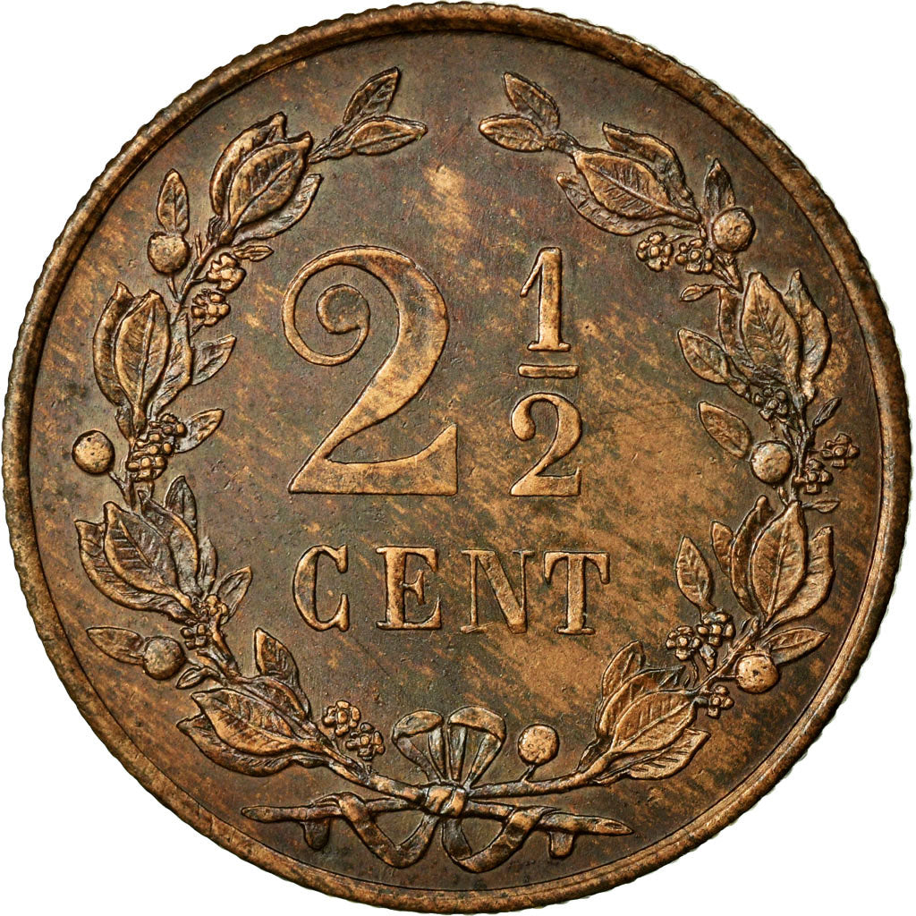 Coin, Netherlands, William III, 2-1/2 Cent, 1880, AU(55-58), Bronze, KM:108.1