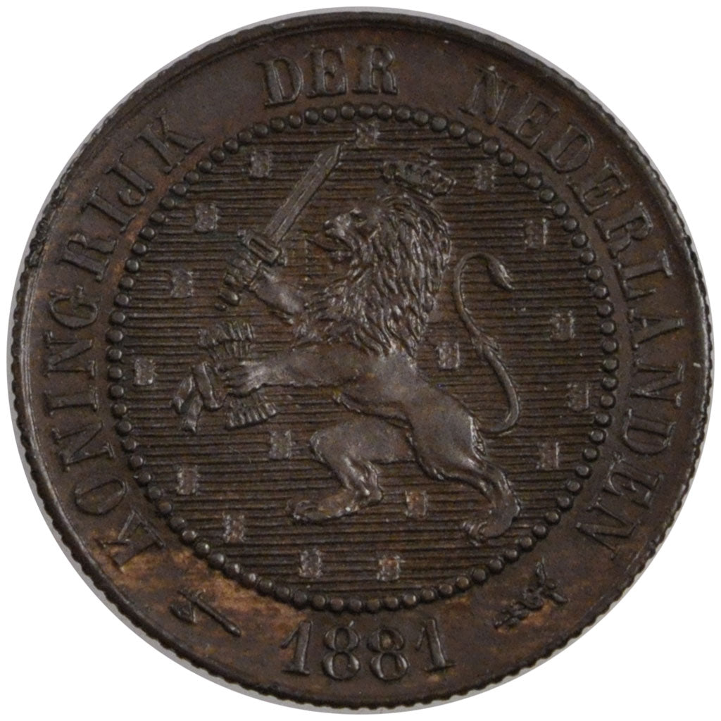 NETHERLANDS, 2-1/2 Cent, 1881, KM #108.1, AU(55-58), Bronze, 23.69, 4.28