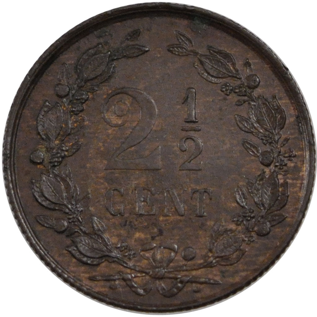 NETHERLANDS, 2-1/2 Cent, 1881, KM #108.1, AU(55-58), Bronze, 23.69, 4.28