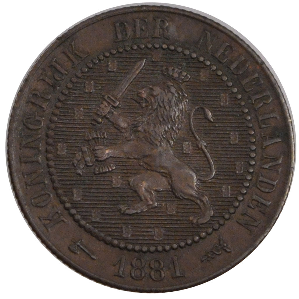 NETHERLANDS, 2-1/2 Cent, 1881, KM #108.1, AU(55-58), Bronze, 23.69, 3.92