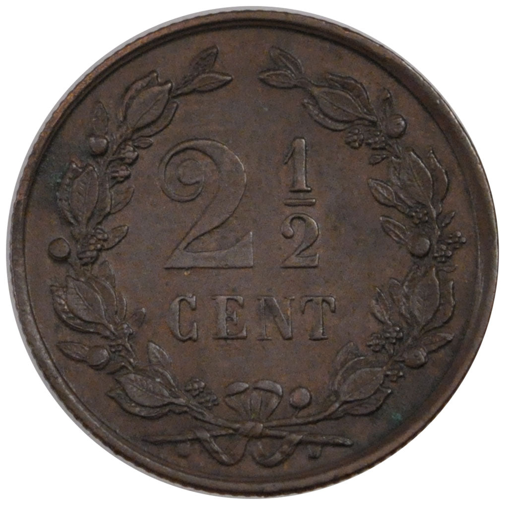 NETHERLANDS, 2-1/2 Cent, 1881, KM #108.1, AU(55-58), Bronze, 23.69, 3.92